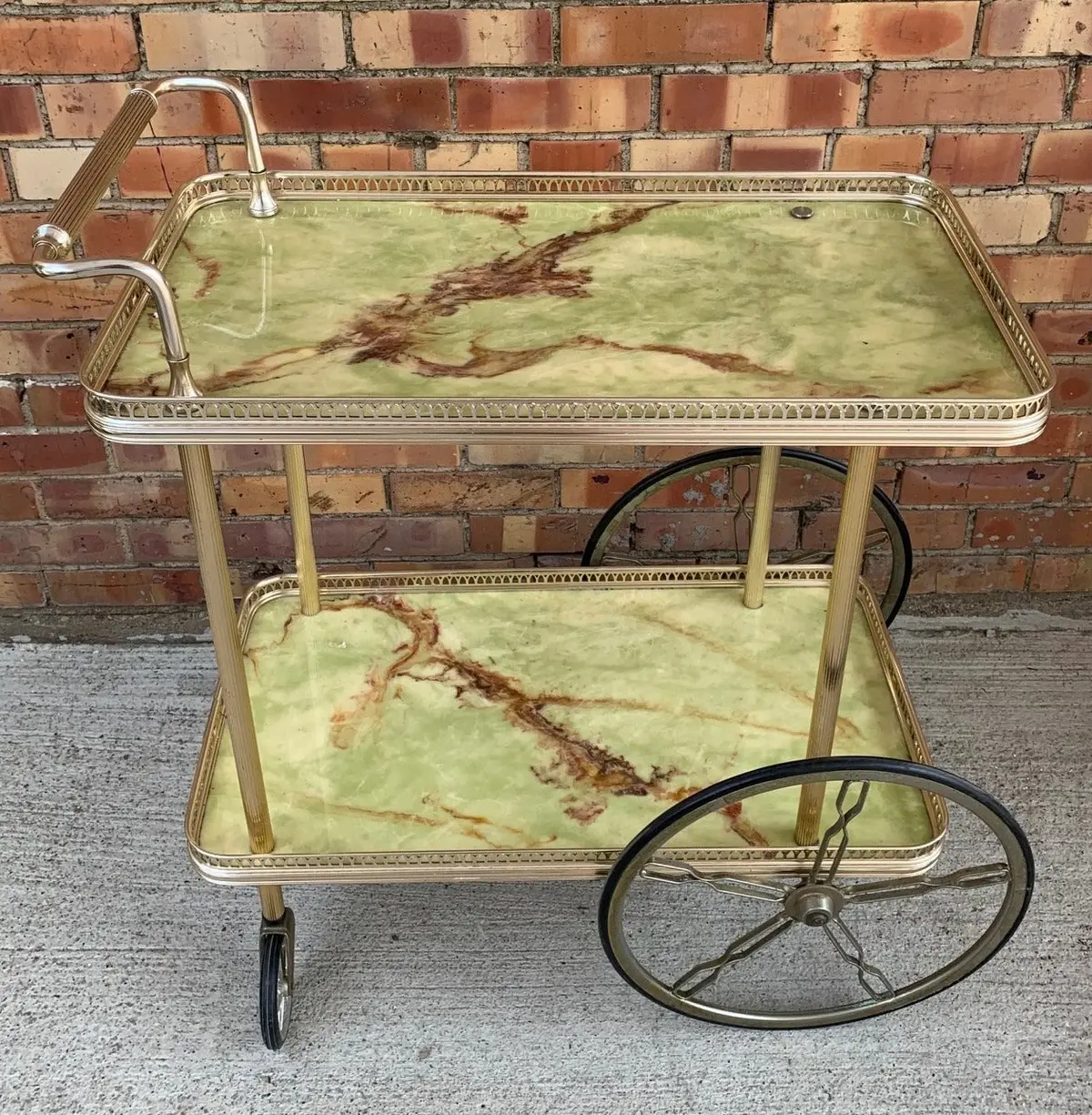 Green Faux Onyx Rolling Bar Cart 1