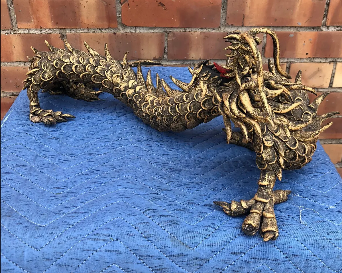 Resin Gold Colored Elongated Chinese Dragon 1