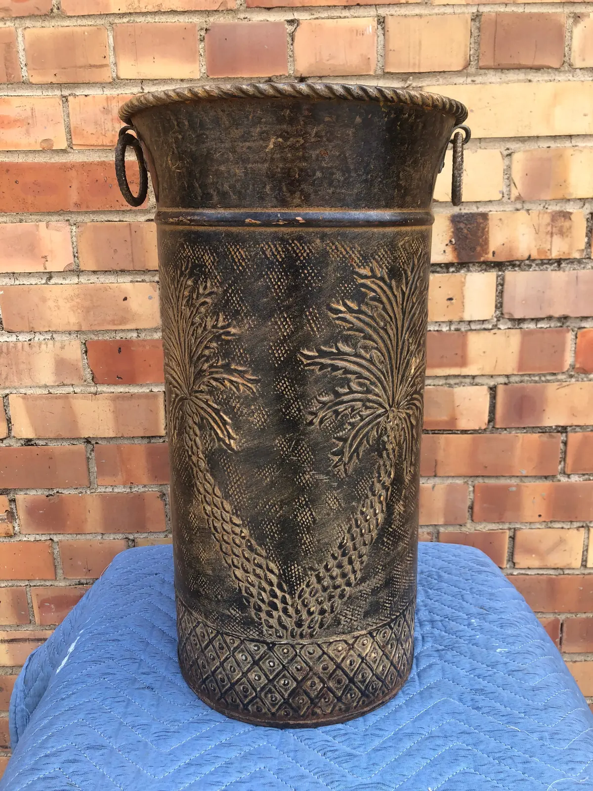 Tall Decorative Metal Can With Palm Tree Design 1