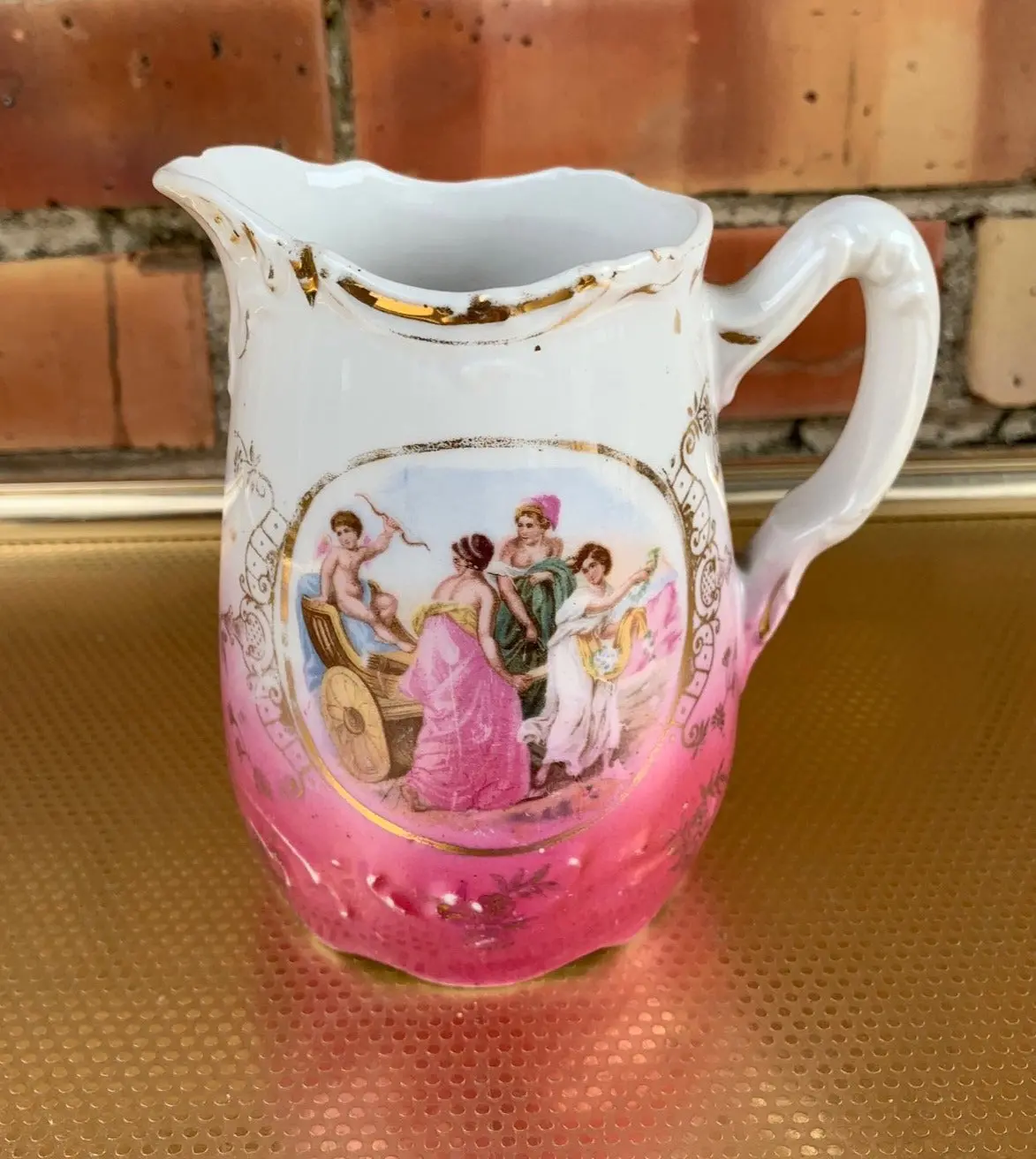 Small Pink And White Pitcher 1