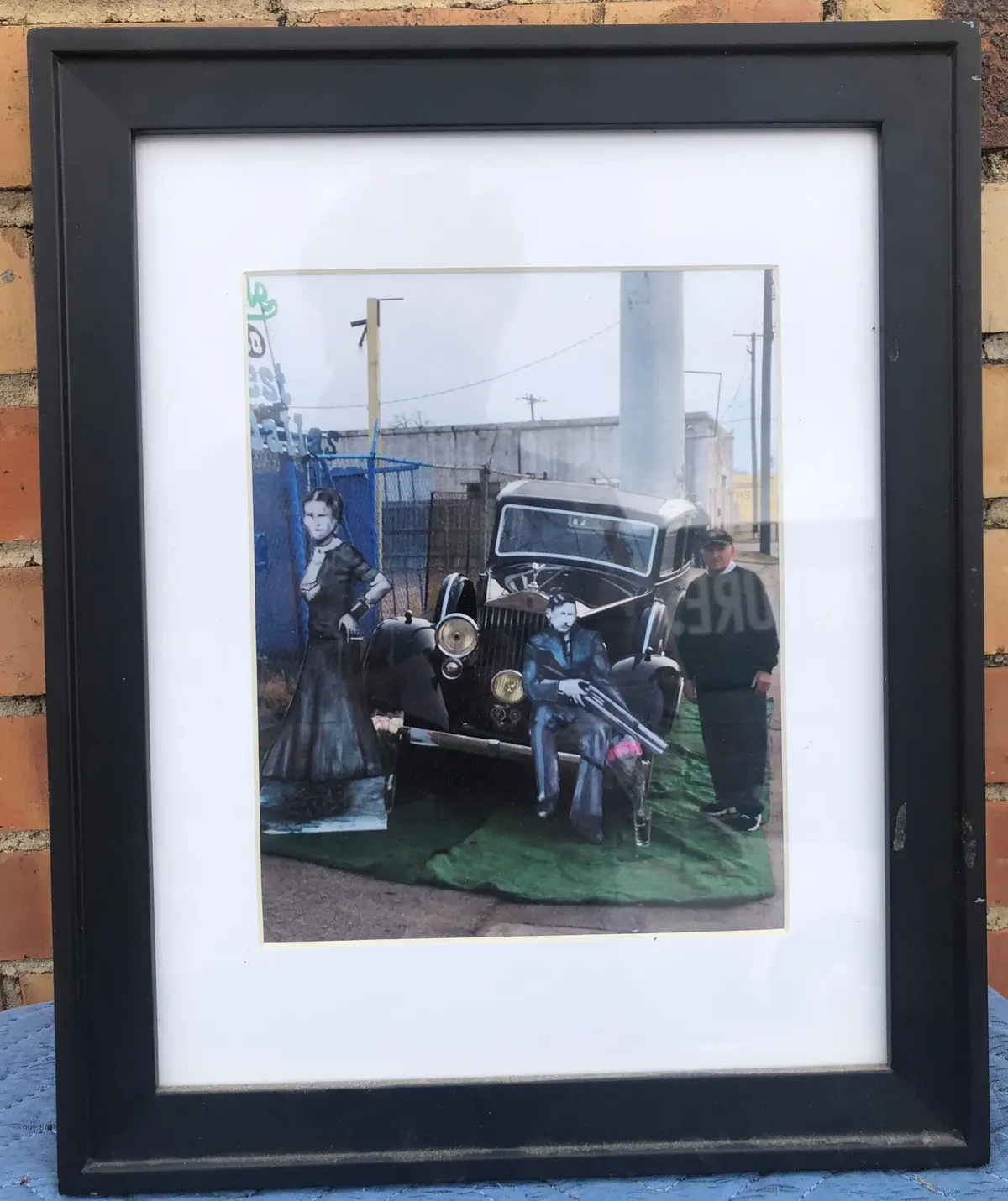 Framed Photo Of Antique Car With Cut-Out Gangsters 1