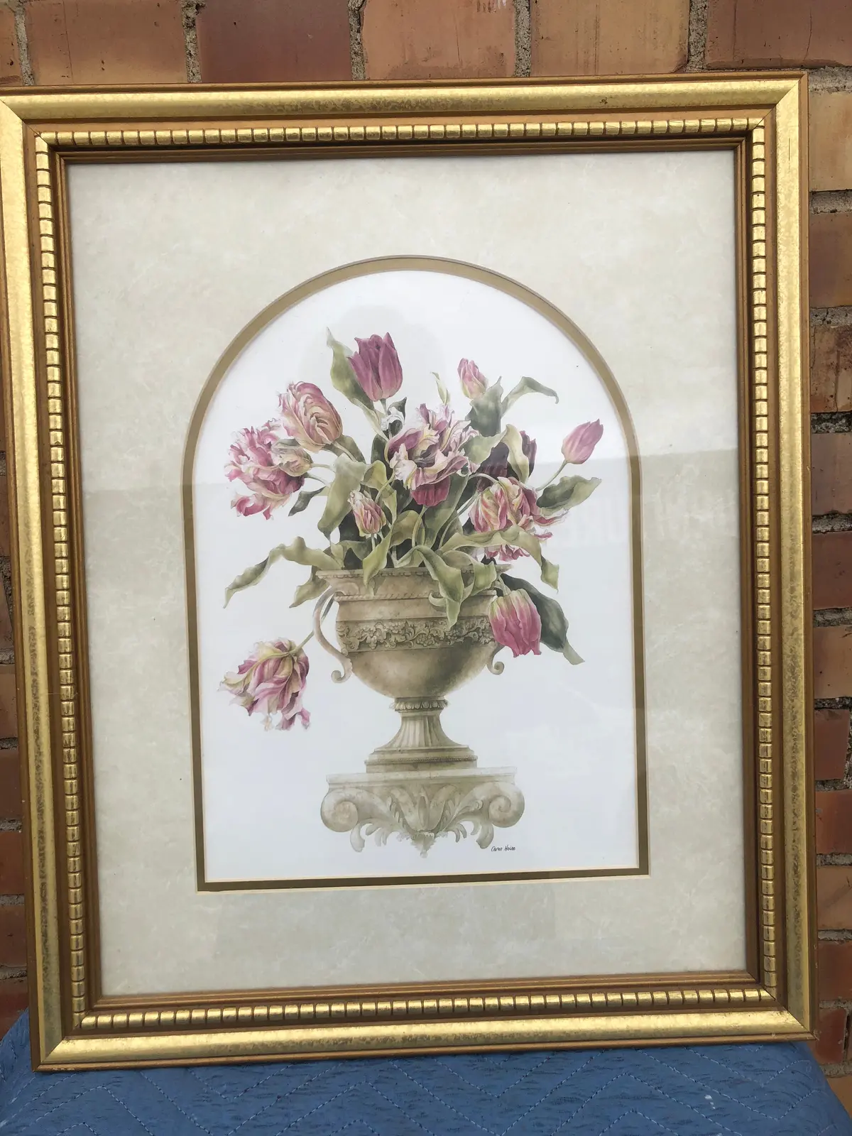 Gold Frame Print Flowers In Urn-Signed 1