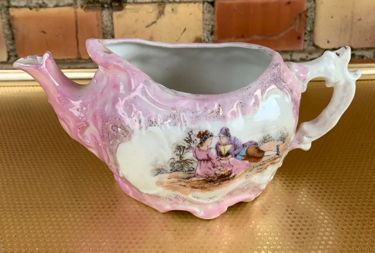 Small Low Pink And White Pitcher 1
