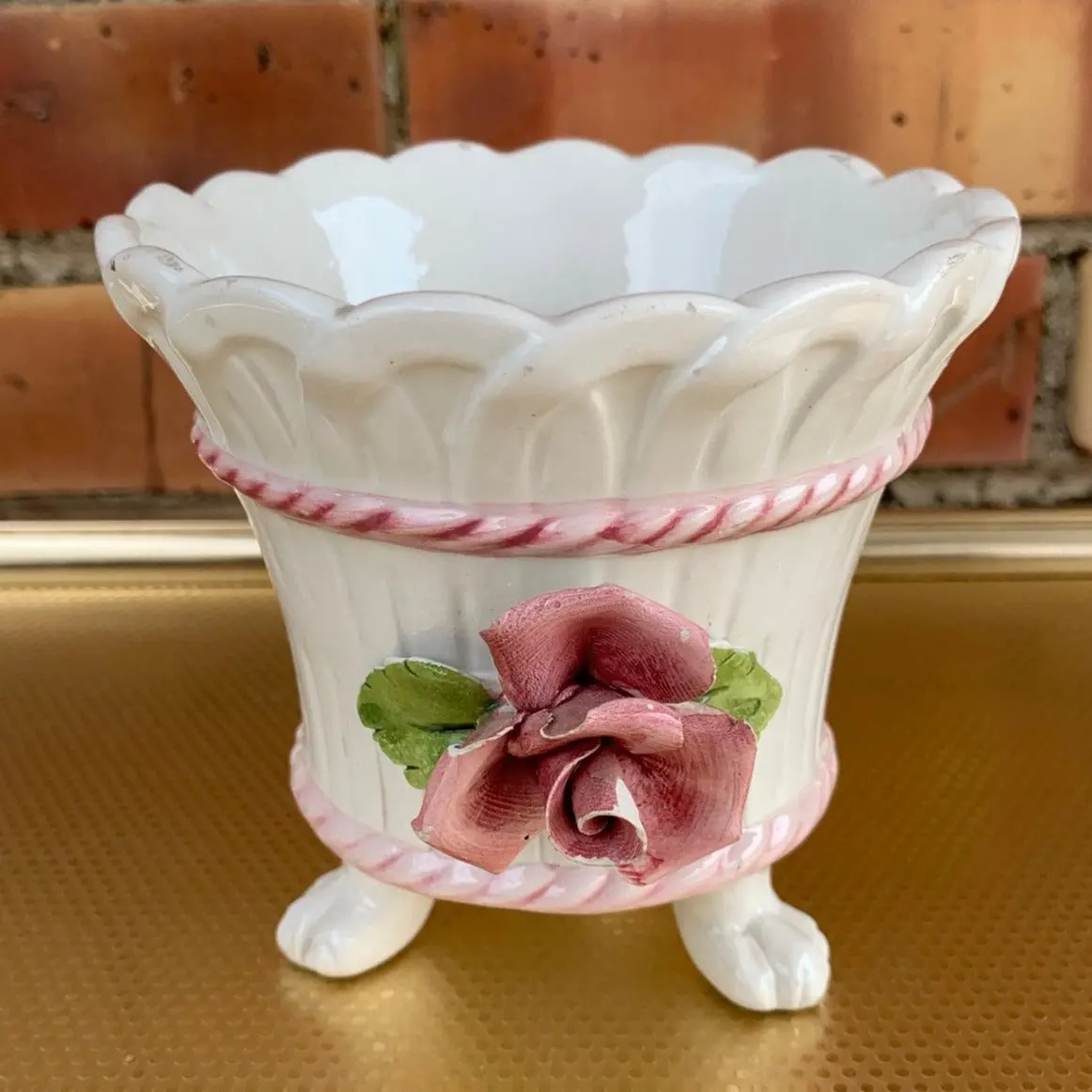 Small Pink And White Footed Vase 1