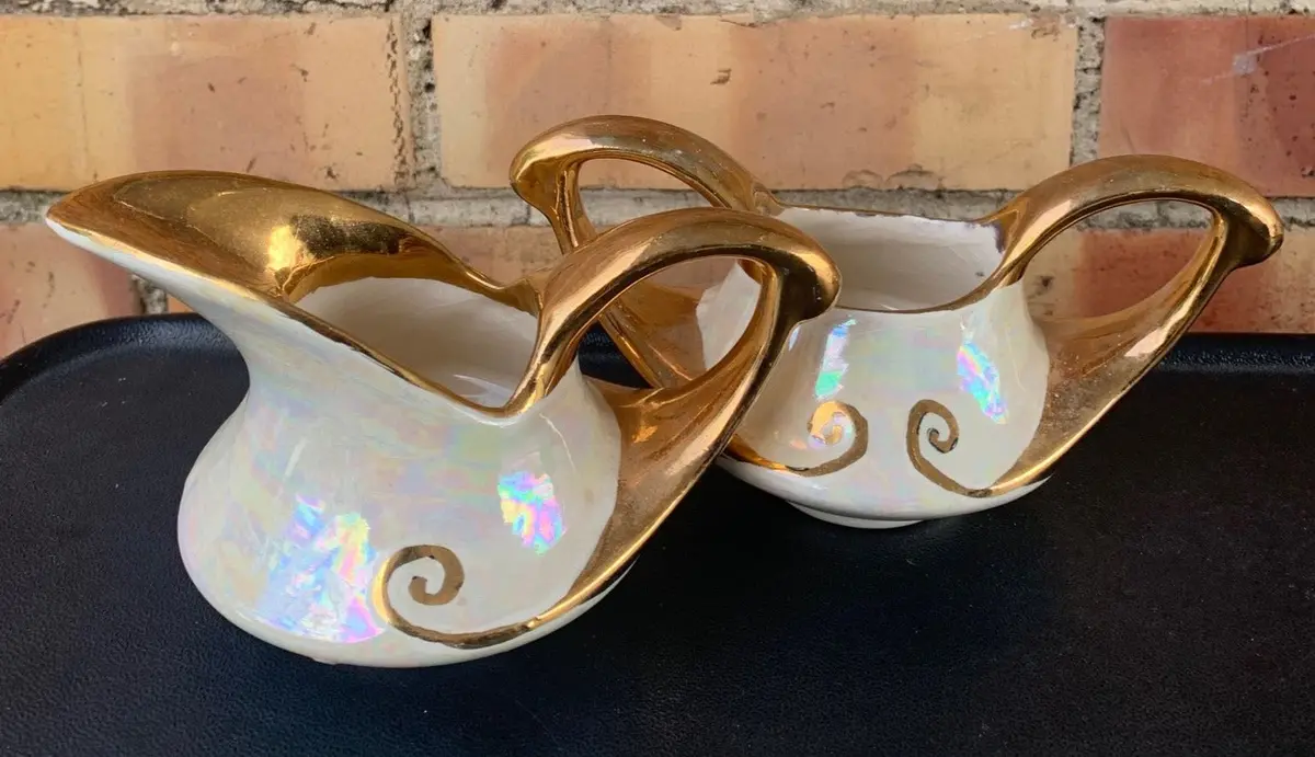 Pair Of Lusterware Cream And Sugar With Handles 1