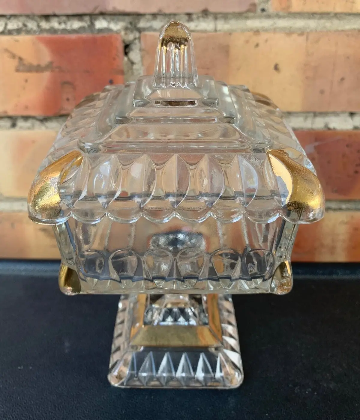 Small Glass Square Lidded Dish On Pedestal 1
