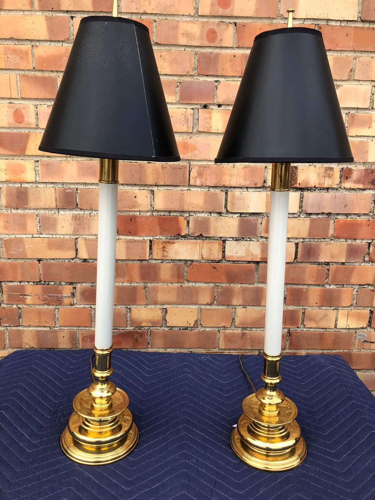 Pair Of White Candlestick Lamps With Black Shades 1