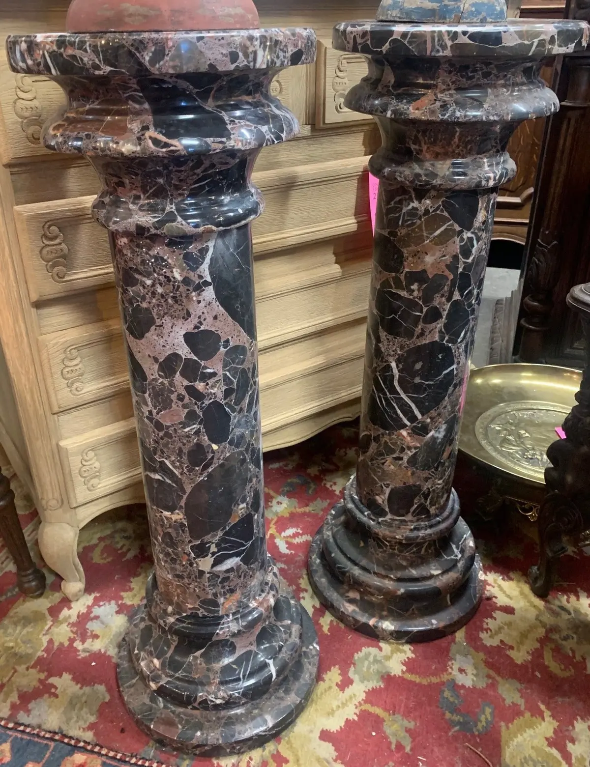 Pair Of Round Marble Pedestals 1