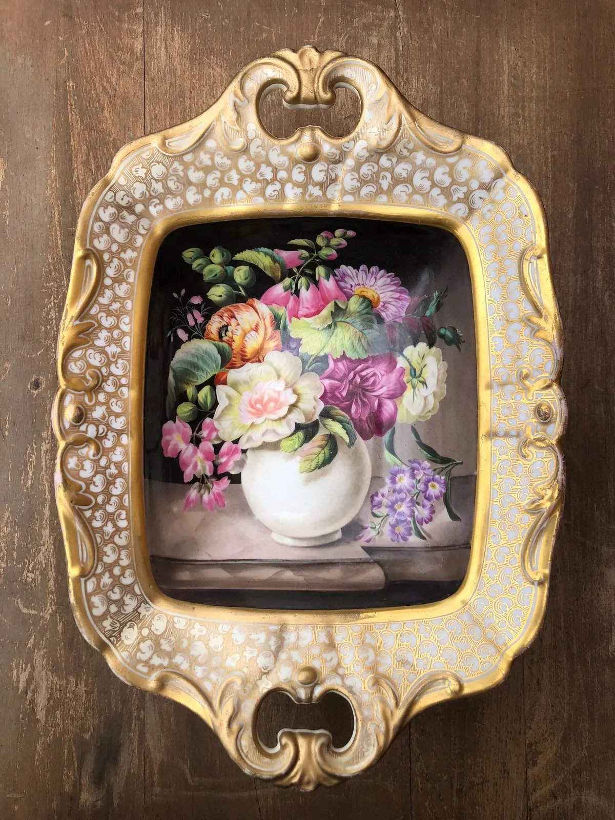 Old Paris Hand Painted Floral Compote As Found 1