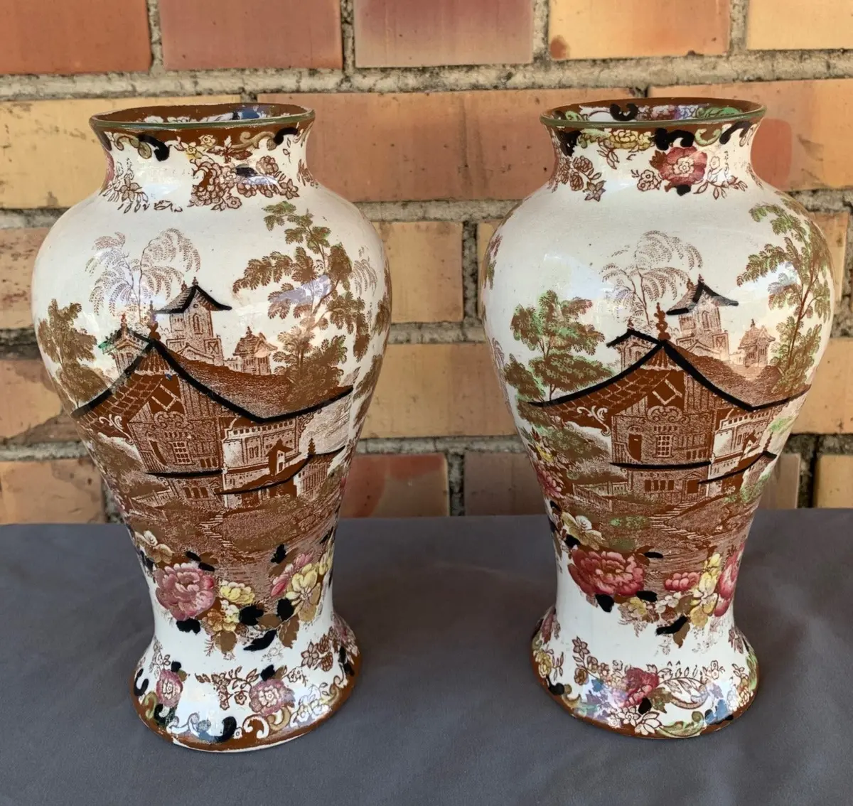 Pair Of Genevese Pattern Polychrome Vases 1