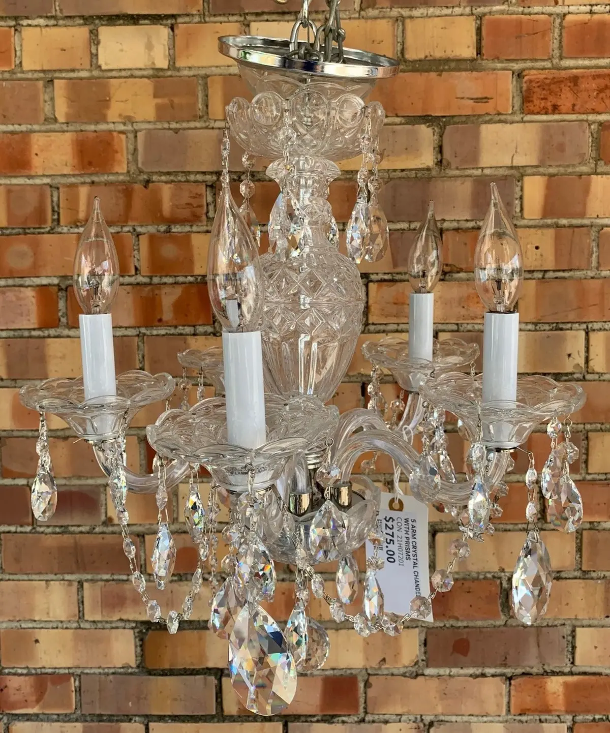 5 Arm Crystal Chandelier With Prisms 1