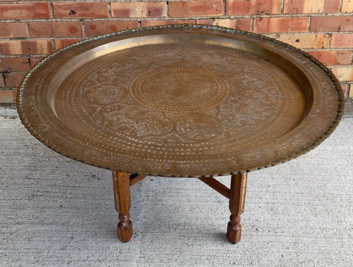 Large Incised Brass Tray Table 1