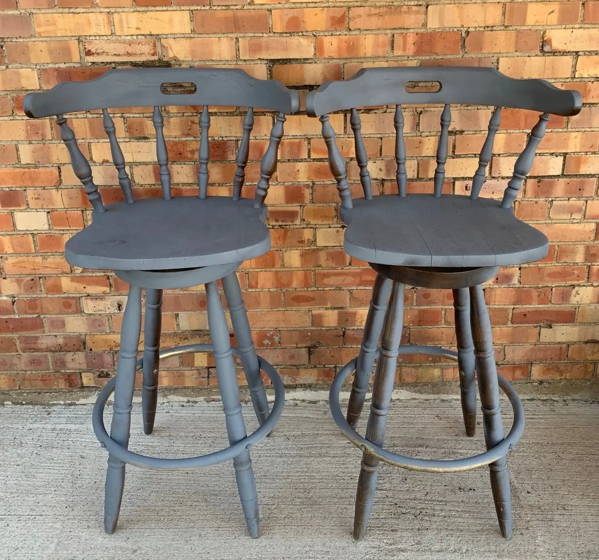 Pair Of Gray Painted Barstools 1