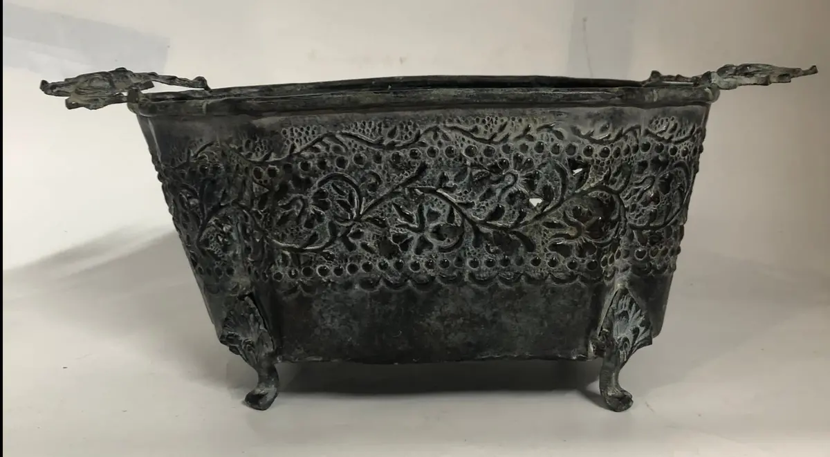Small Fancy Metal Planter As Found 1