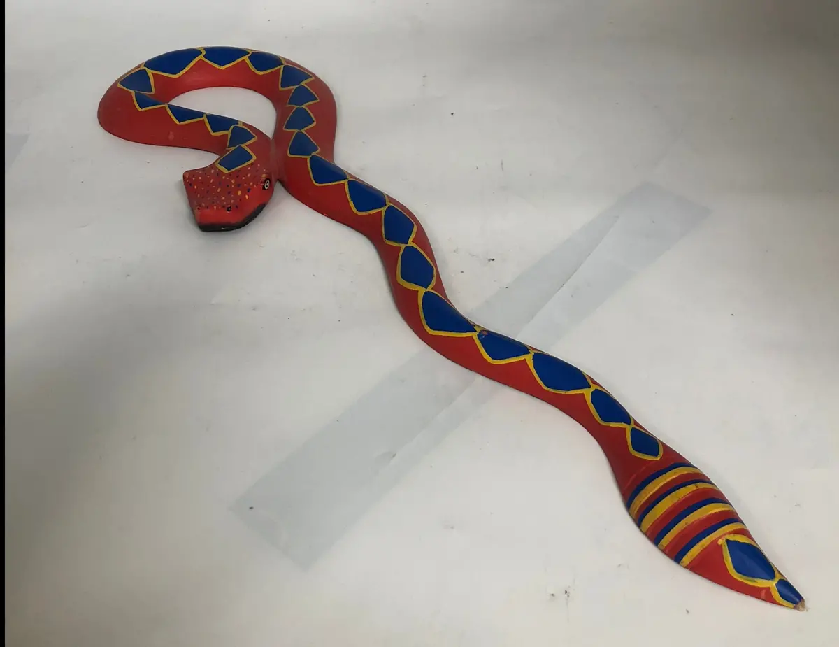 Painted Wood Snake Red & Blue 1