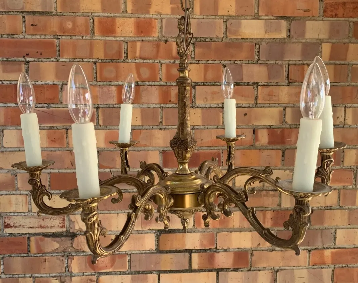 Brass Chandelier With Wax Covers 1