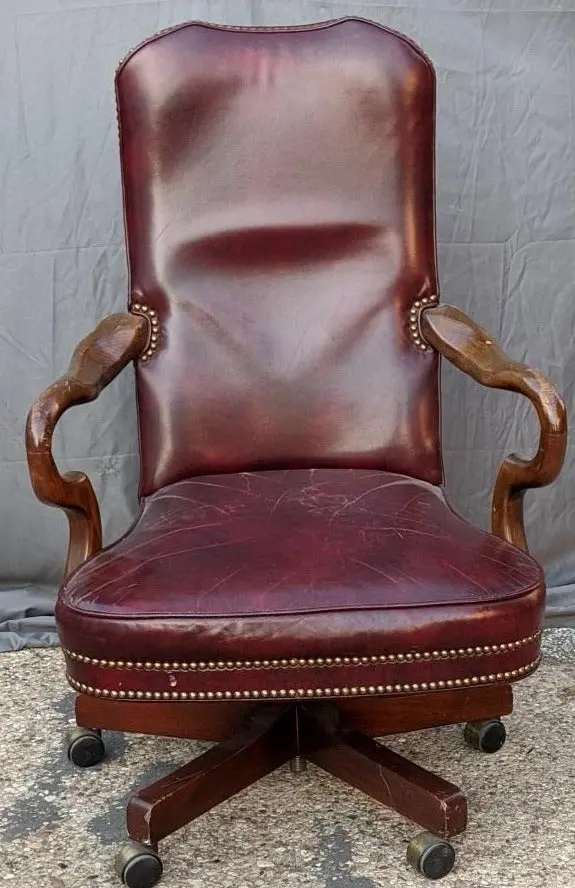 Red Leather Gooseneck Arm Rolling Office Chair 1