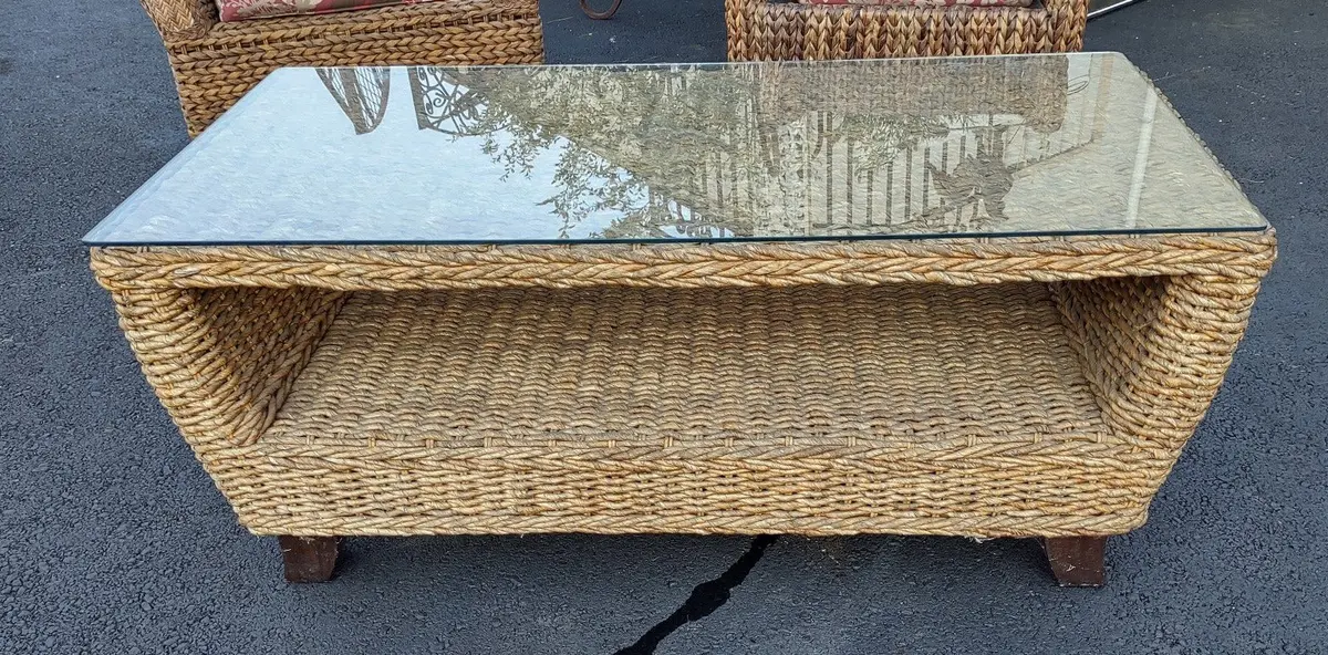 Wicker Glass Top Coffee Table 1