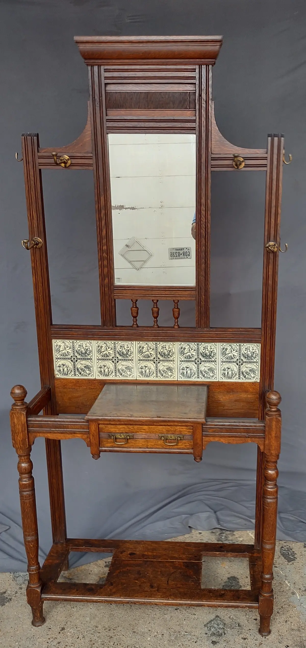 English Tile Back Hall Tree-Missing Drain Pans 1