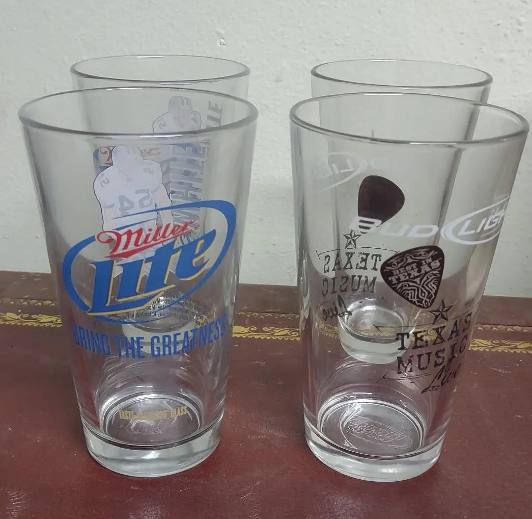 Set Of 4 -16 Oz Mixing Glass With Bud And Miller Logos 1