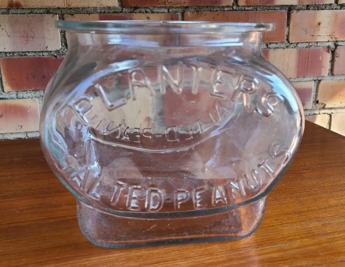 Clear Planter Peanut Jar With Chip Under Rim 1