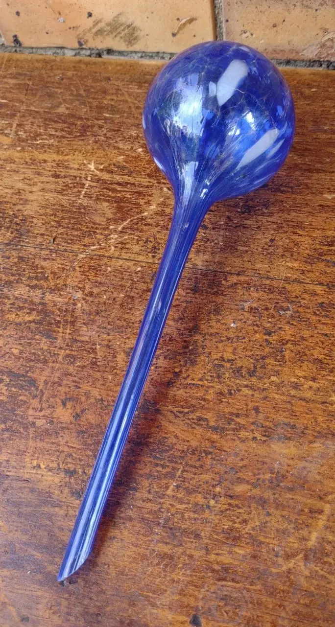 Blue Blown Art Glass Ball Globe On Stick 1