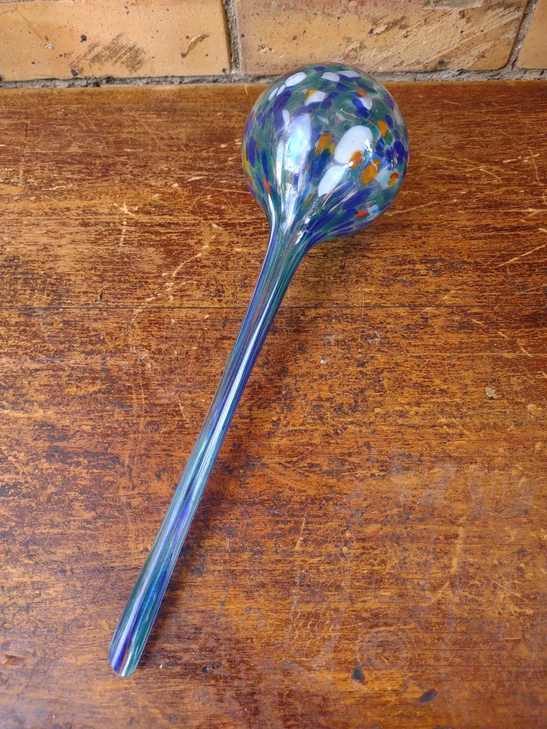 Green Blown Art Glass Ball Globe On Stick 1