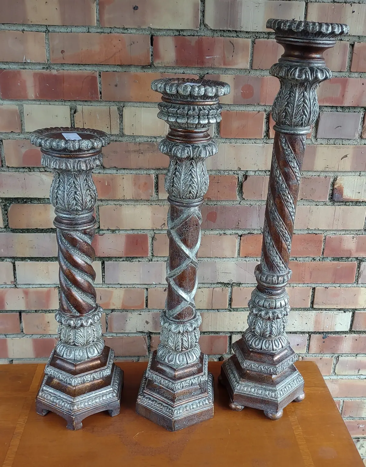 Set Of 3 Tall Resin Wood Look Candle Stands 1