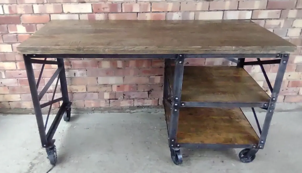 Iron With Wood Top Rolling Desk 1