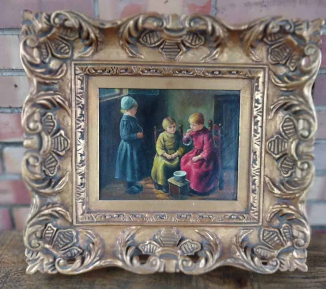 Gold Framed Oil Painting Of A 3 Children 1