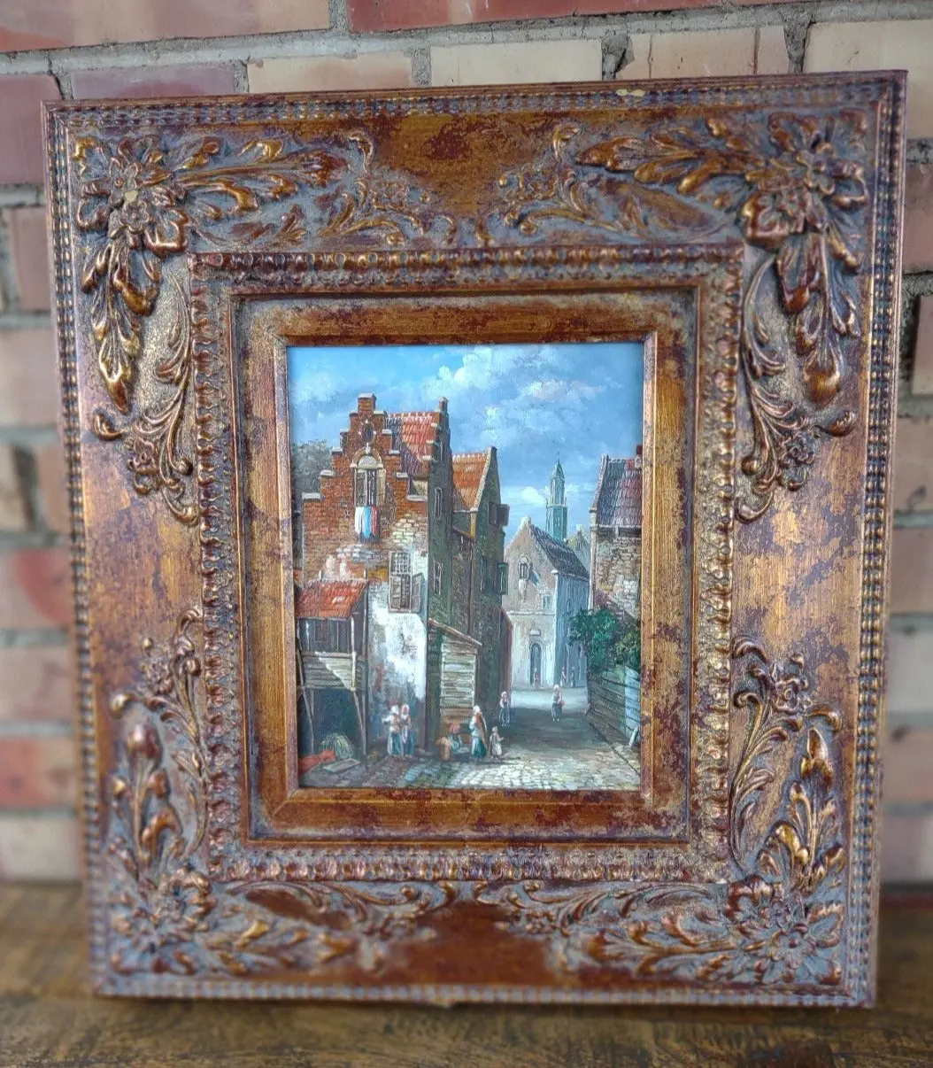 Small Framed Oil Painting Of European Town 1