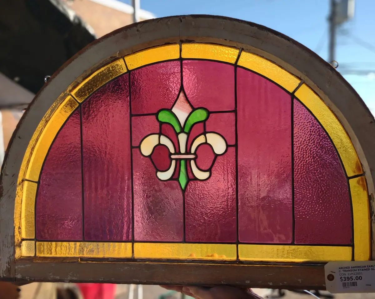 Arched American Early 19Th C. Transom Stained Glass 1