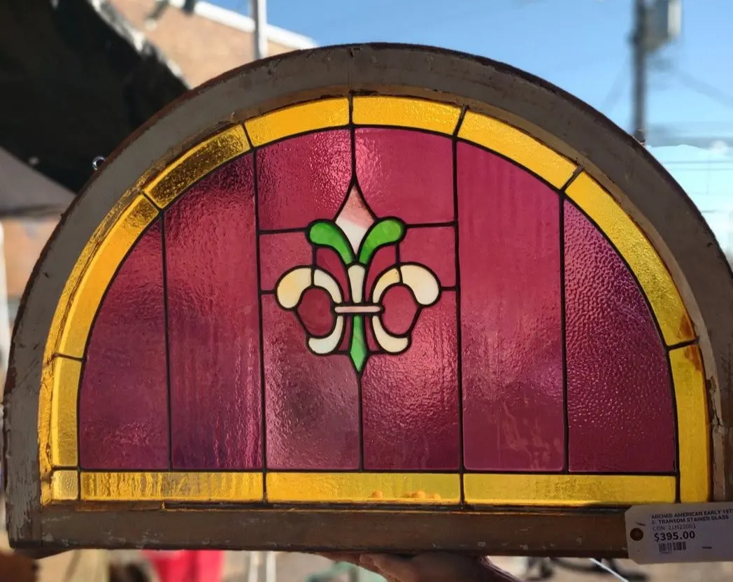 Arched American Early 19Th C. Transom Stained Glass 1
