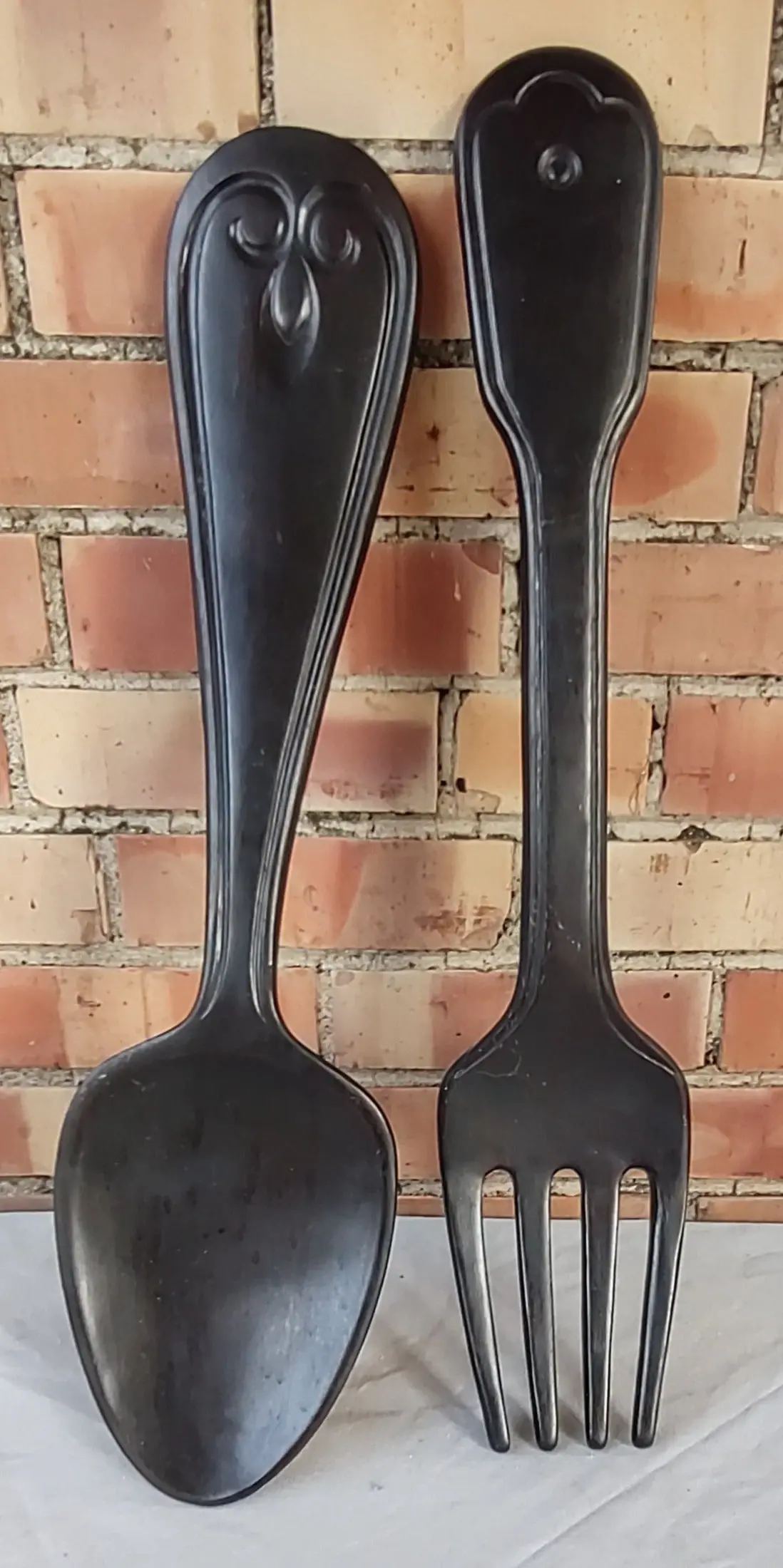 Large Carved Wood Fork And Spoon 1