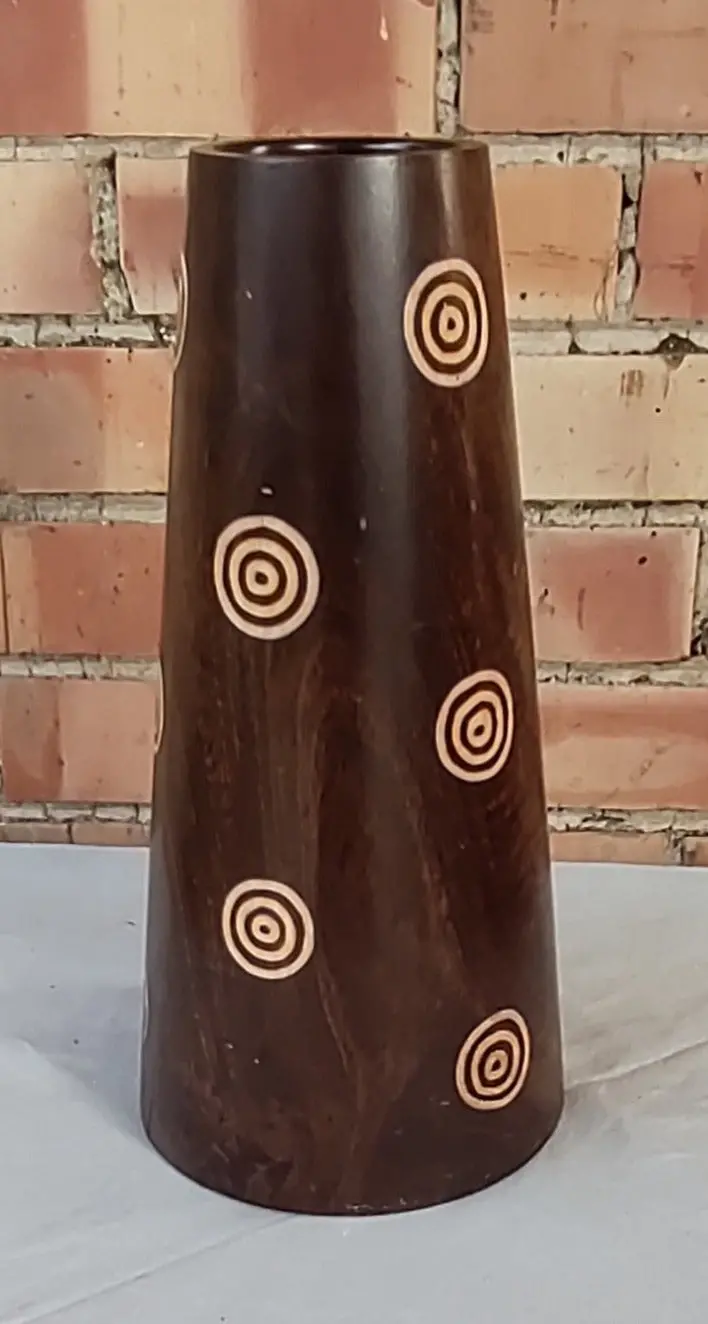 Carved Wood Vase With Gold Embellishments 1