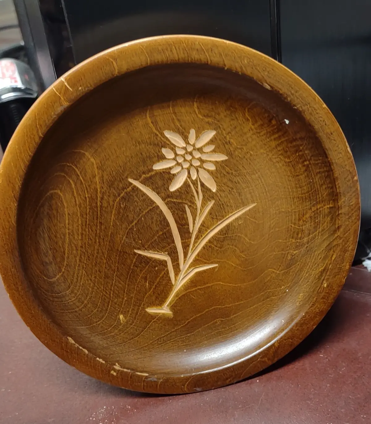Swiss Bowl With Carved Flower 1