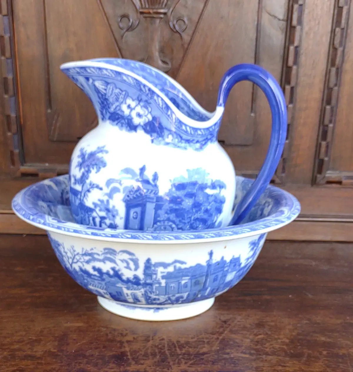 Blue And White Ironstone Wash Bowl And Pitche-Not Old 1