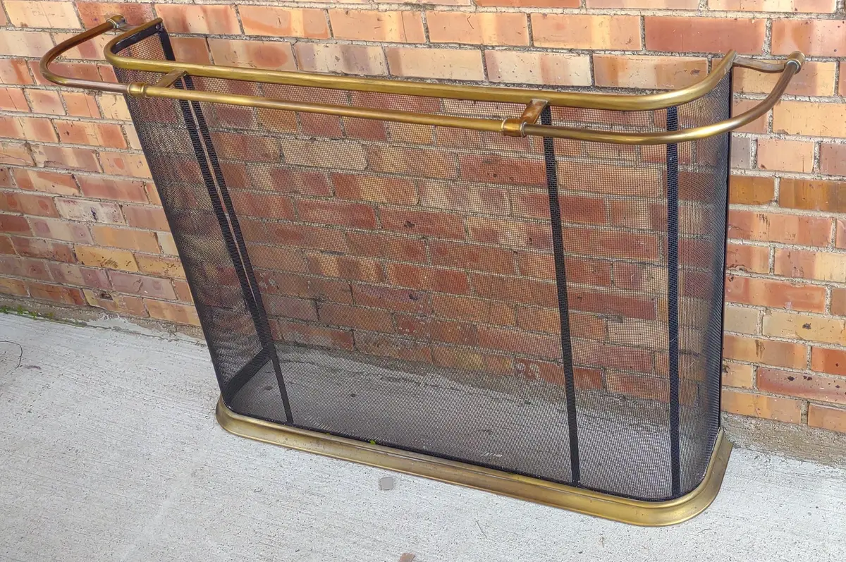 Standing Brass And Mesh Fire Screen 1