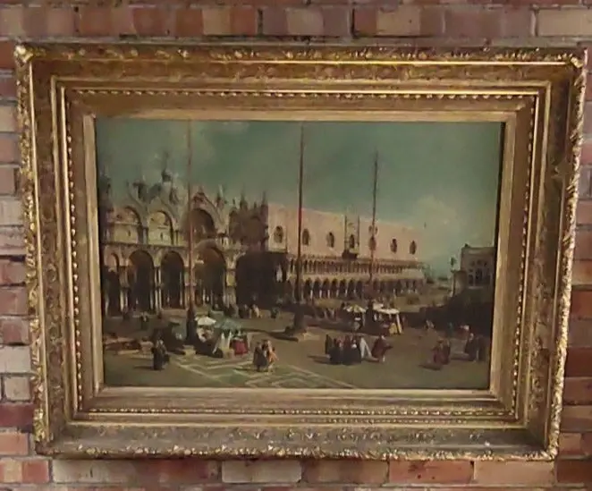 As Found Large Gilt Gesso And Wood Ornate 19Th Century Frame With Venetian Print 1