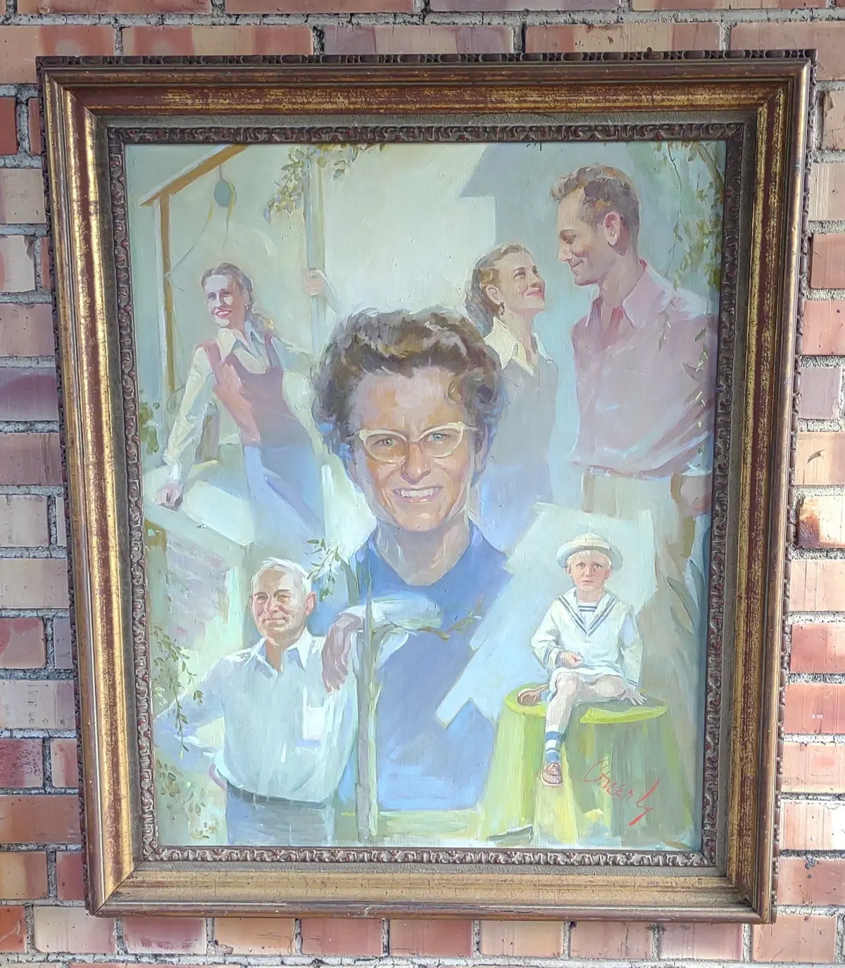 Large Framed Modern Family Oil Painting 1