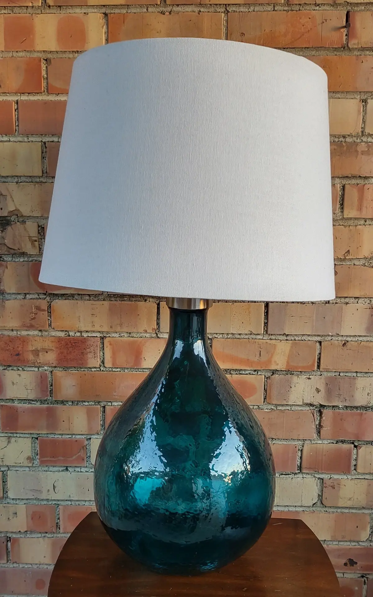 Teal Glass Bottle Lamp With Shade 1