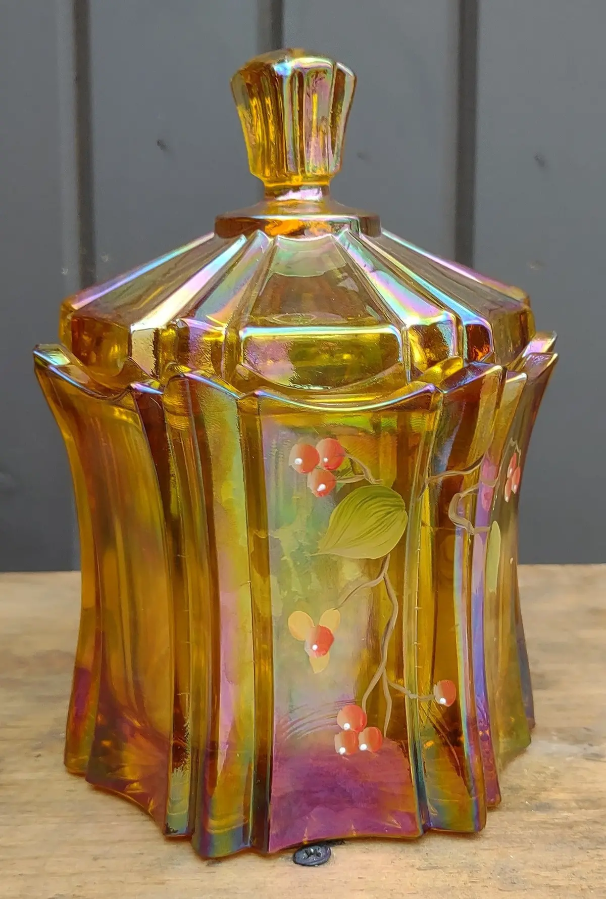 Carnival Glass Lidded Jar 1