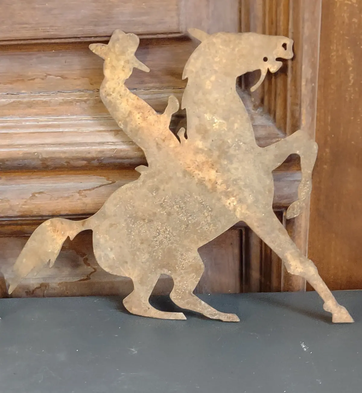 Pair Of Iron Sculptures Of Cowboys On Mustangs 1