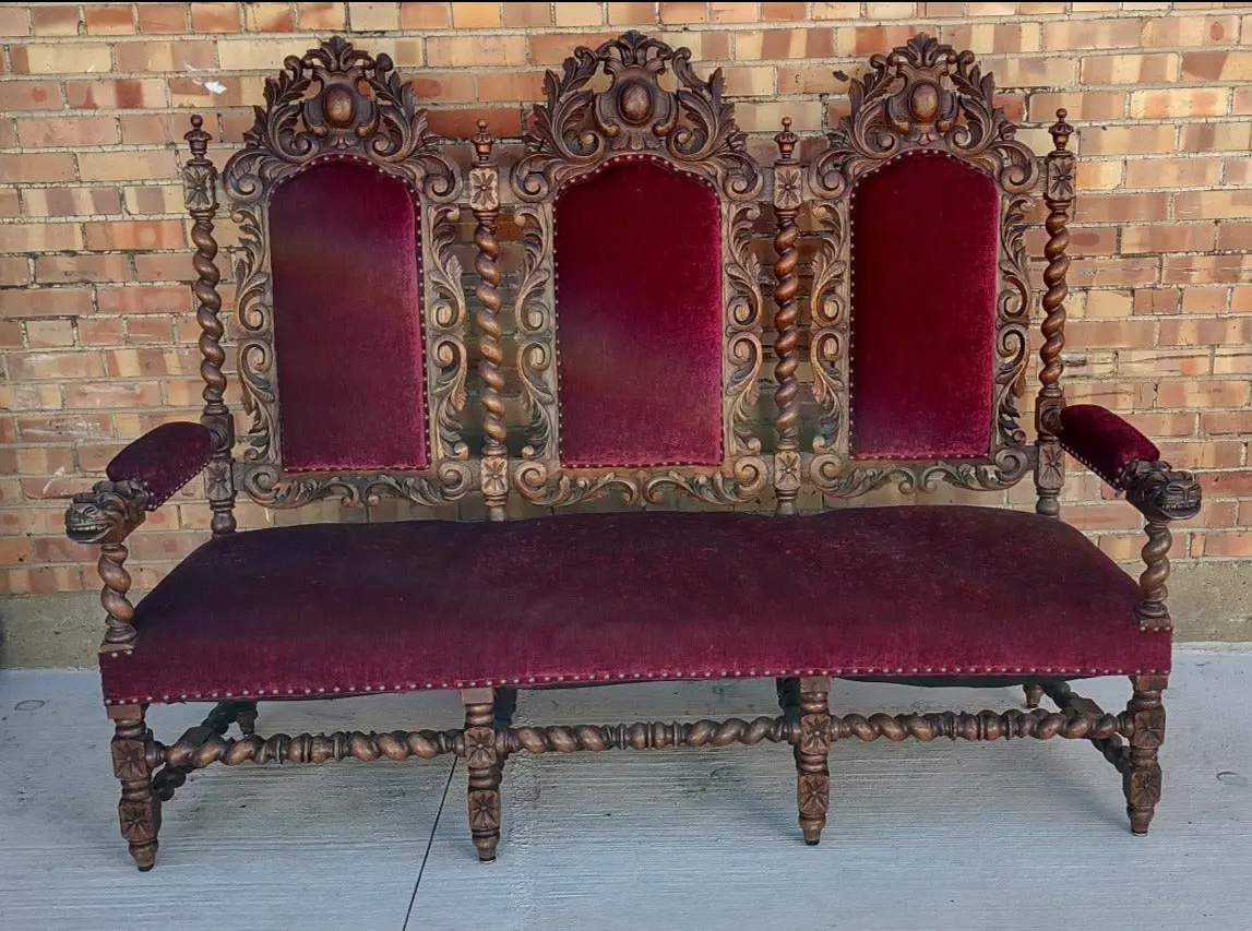 Large French Barley Twist Settee With Red Uoholstery 1