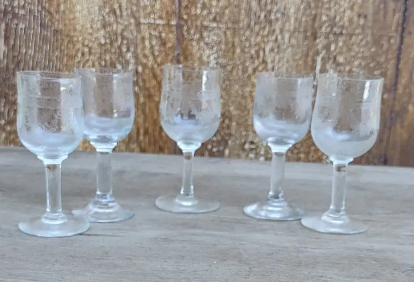 Set Of  5 Small Etched Crystal Cordials 1