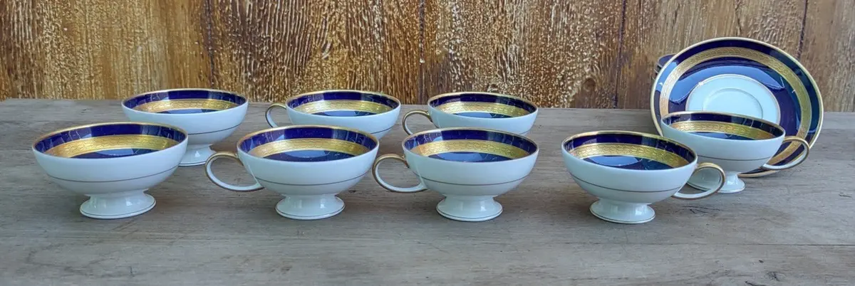 Set Of 8 Rosenthal Blue And Gold Demitasse Cups And Saucers 1