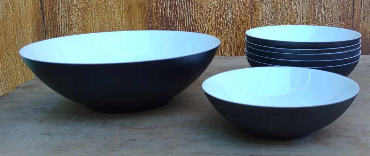 Set Of Black And White Serving Bowl And 6 Small Bowls 1