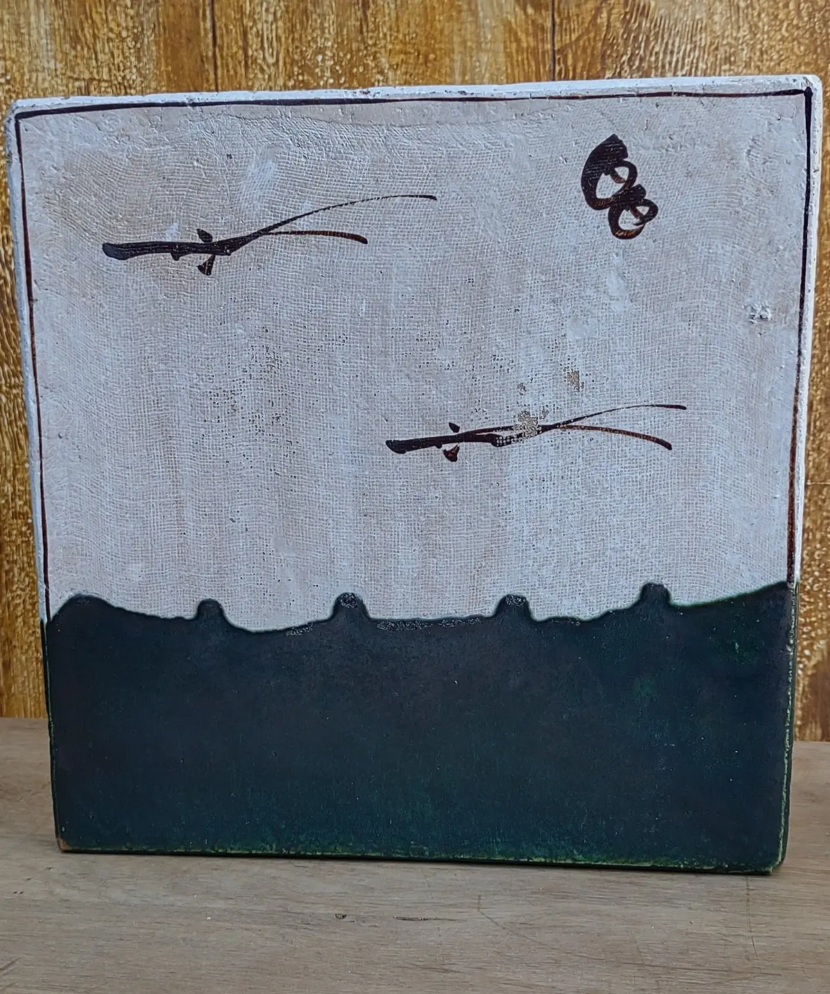Large Japanese Glazed Art Tile 1
