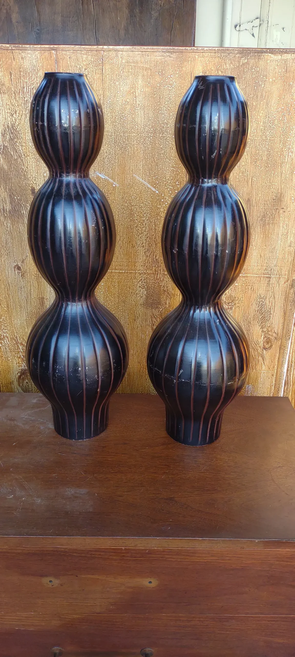 Pair Of Metal Gourd Style Vases 1