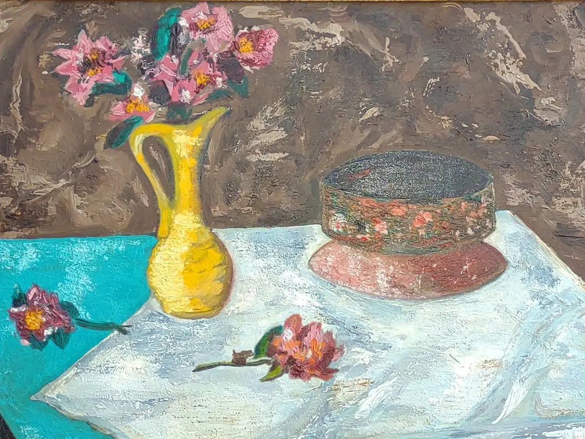 Unframed Mid Century Oil Painting Still Life By Fred Smith 1